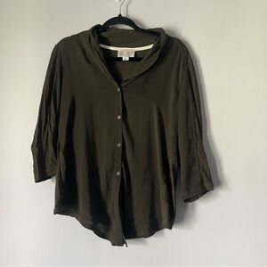 Anthropologie Saturday Sunday women Dark Green Button Up Blouse small Front Knot